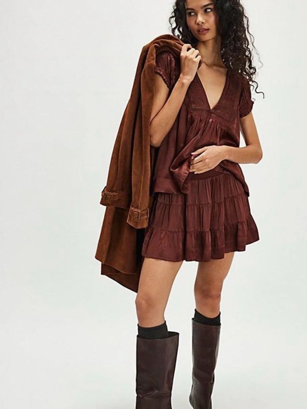 Free People Rivington Skirt Set Brown Sz S Embroidered Cottage Peasant Boho NWT